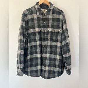 L.L. Bean‎ Black & Gray Wool Blend Plaid Quilted Shacket Size Large